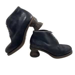 Cherevichkiotvichki Black Leather Ankle Boots Size 38 Spiral Heel Avant Garde